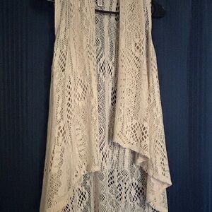 Xhilaration Cream Open Crochet Layering Vest